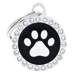 My Family Dog Tag Glam Small Black/Silver Circle med Paw and Stone